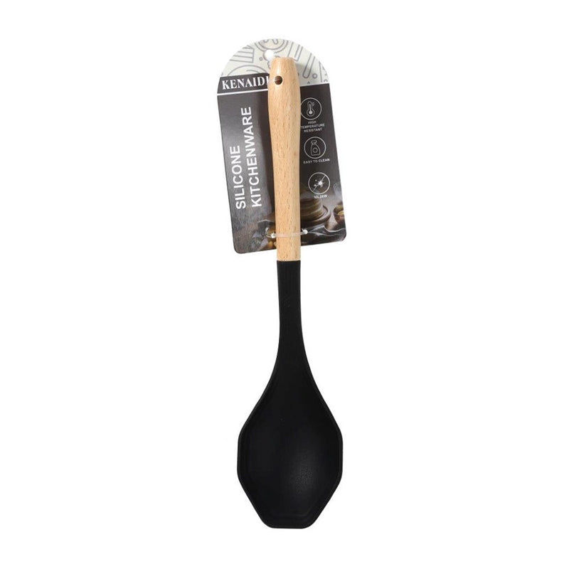 Wood and Silicone Heat Resistant Soup Spoon Serving Ladle Non Stick Safe 32*7.4 cm