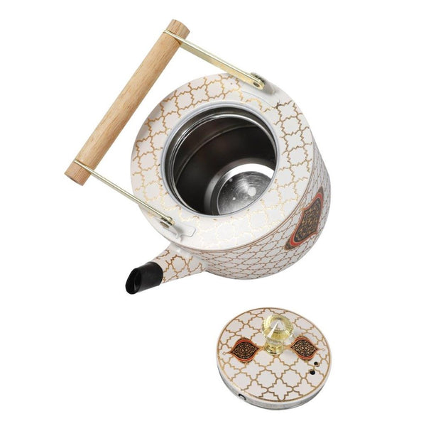 Stainless Steel Vintage Shape Royal Print Timber Handle Tea Pot Kettle 1 Litre 13*12 cm