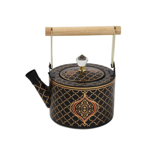Stainless Steel Vintage Shape Royal Print Timber Handle Tea Pot Kettle 1 Litre 13*12 cm