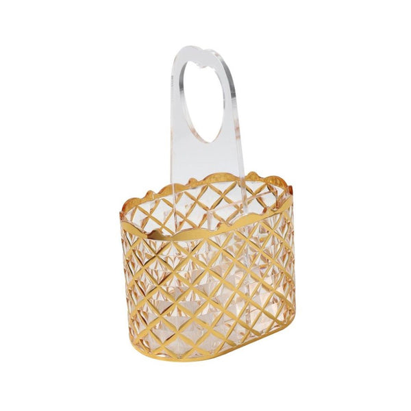Multifunctional Gold Basket Style Acrylic Cutlery Holder Chopsticks Stand 24*10 cm