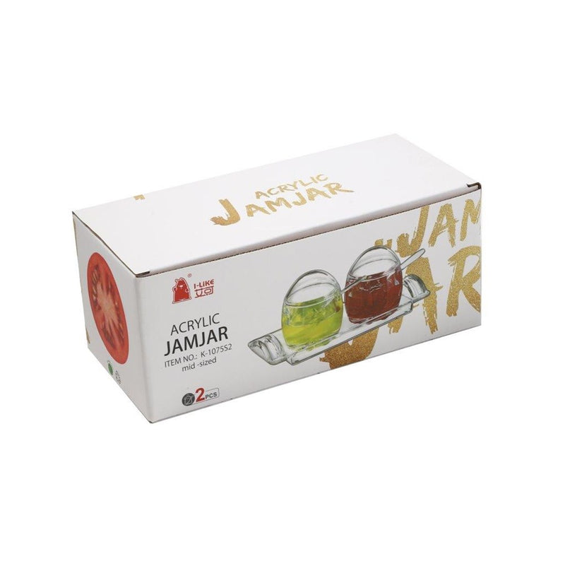 Acrylic Sugar and Cream Seasoning Container Jar Set with Spoon and Tray 23*9.9*13.5 cm