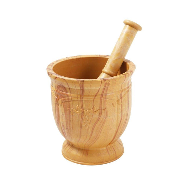 Spice & Herbs Mortar/Grinder and Pestle Timber Pattern 14*14.5 cm