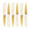 Stainless Steel Gold Fruit Knife Mosaic Pattern Plastic Handle Set of 6 19.5 cm