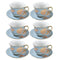 Ceramic Tea Cup and Saucer Set of 6 Pcs Blue Floral Design Cup 7.5*9 cm Saucer 14 cm