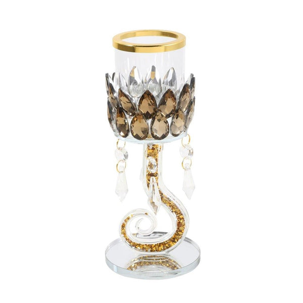 Home Decor Crystal Glass Champagne Gold Table Top Candleholder 25 cm