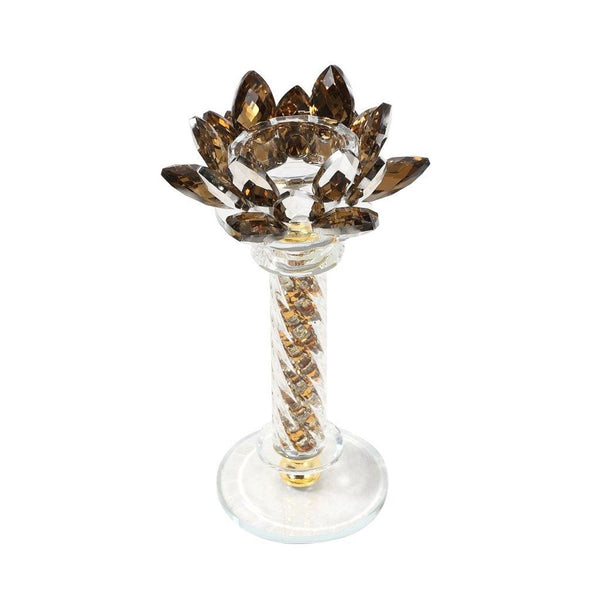 Home Decor Crystal Glass Lotus Champagne Gold Table Top Candleholder 22 cm