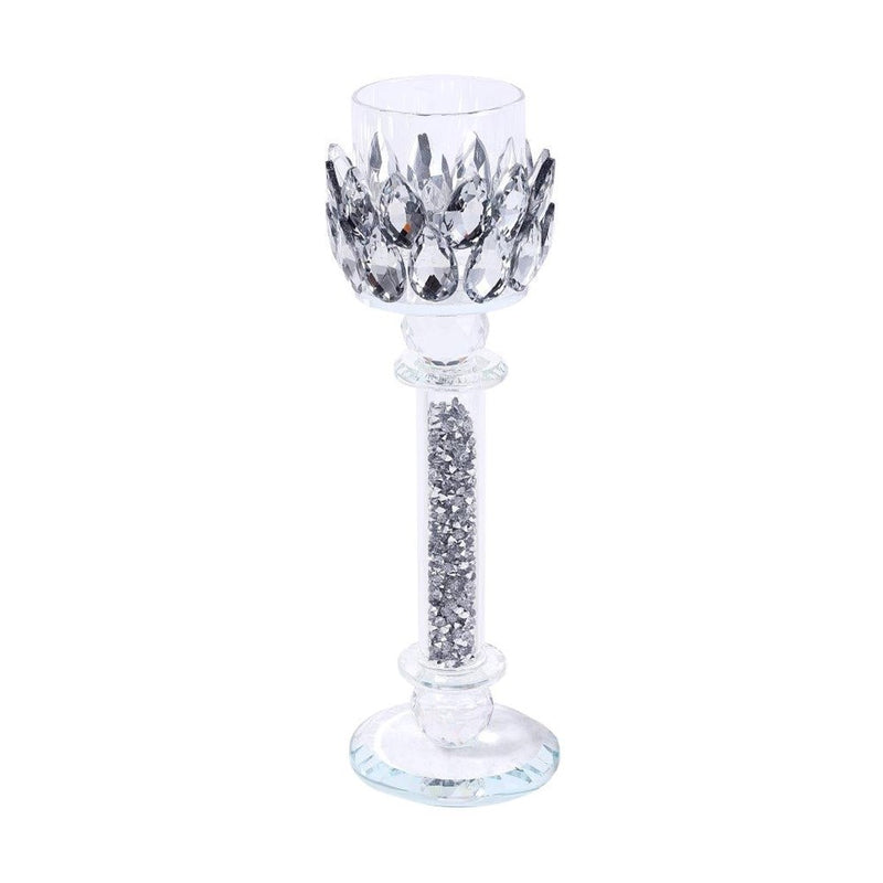 Home Decor Crystal Glass Satin Silver Table Top Candleholder 22 cm