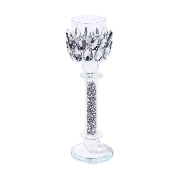 Home Decor Crystal Glass Satin Silver Table Top Candleholder 22 cm