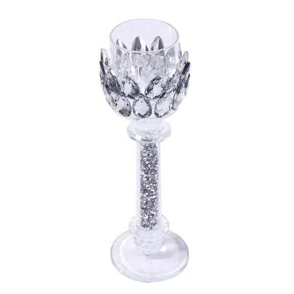 Home Decor Crystal Glass Satin Silver Table Top Candleholder 27 cm