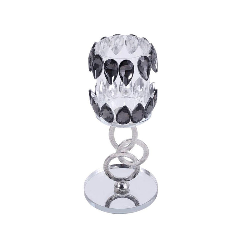 Home Decor Crystal Glass Black Silver Table Top Candleholder 20 cm