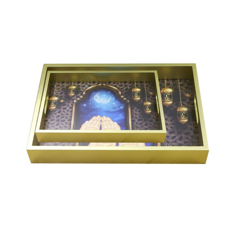 Ramadan Deco Food Tray Rectangle Eid Serving Tray Set of 2 Pcs 31*39/24*33 cm