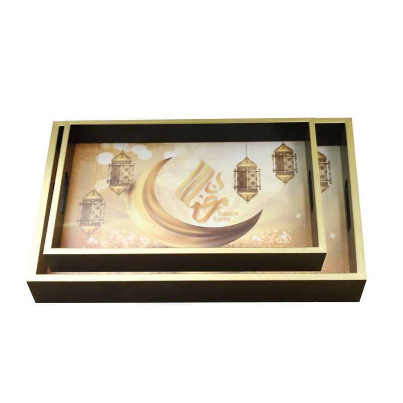 Ramadan Deco Food Tray Rectangle Eid Serving Tray Set of 2 Pcs 31*39/24*33 cm
