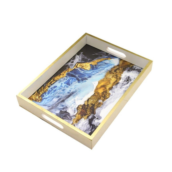 Abstract Deco Food Tray Rectangle Eid Serving Tray Set of 2 Pcs 31*39/24*33 cm