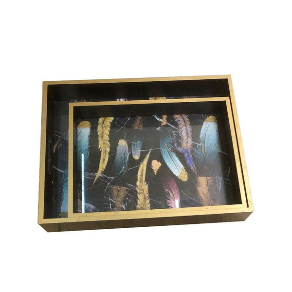 Abstract Deco Food Tray Rectangle Eid Serving Tray Set of 2 Pcs 31*39/24*33 cm