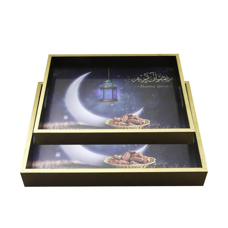 Ramadan Deco Food Tray Rectangle Eid Serving Tray Set of 2 Pcs 31*39/24*33 cm