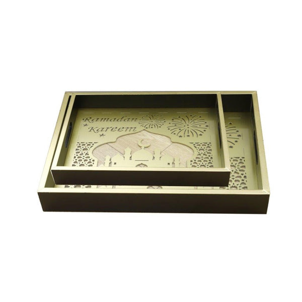 Ramadan Deco Food Tray Rectangle Eid Serving Tray Set of 2 Pcs 31*39/24*33 cm