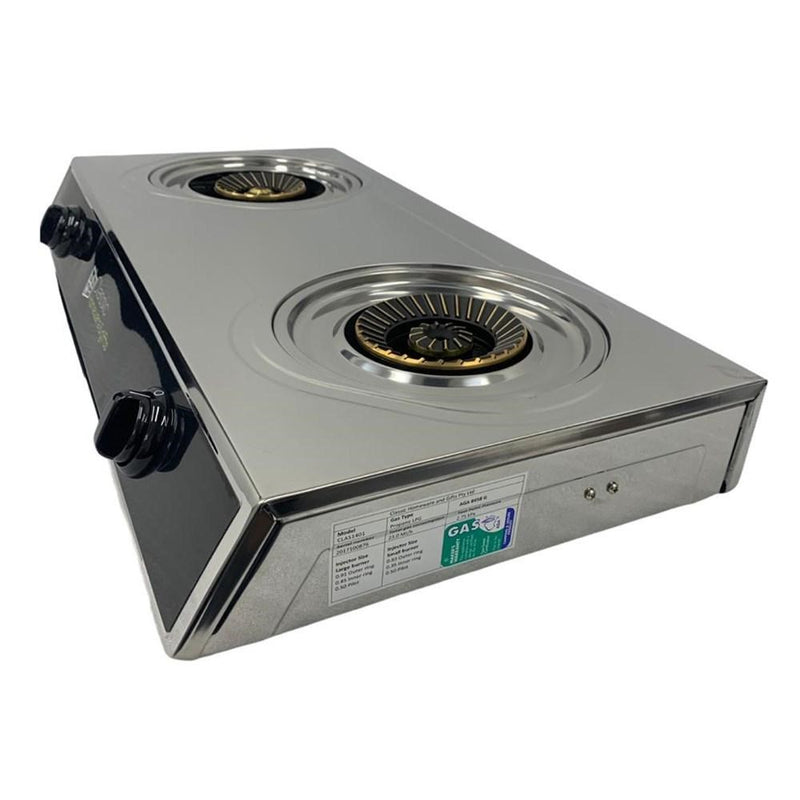 Stainless Steel Gas Stove Double Burner AGA Approved Excluding Regulator (Regulator Purchased Separately as an Optional) CLAS1401 1 Pcs/Ctn