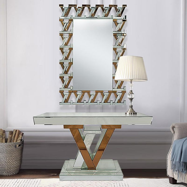 Home Decor MDF Hallway Console Table and Mirror Set Crystal Mirror Finish V 120*40*80 cm/80*120*2 cm 42040SET 1 Pcs/Ctn