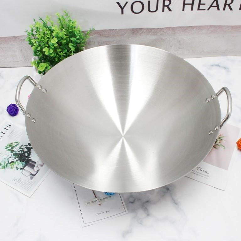 Stainless Steel Deep Wok Pan Round Base For Gas Burner 42 cm (Ctn Box 20 units)