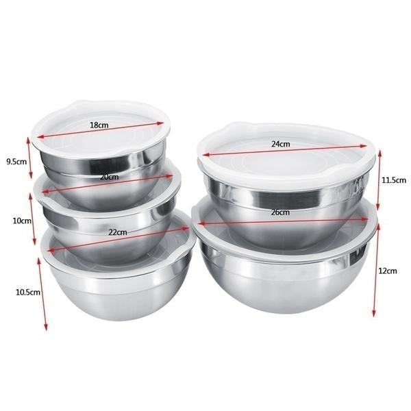 Stainless Steel Bowl Set of 5 Airtight Lids 18/20/22/24/26 cm (Ctn Box 12 units)