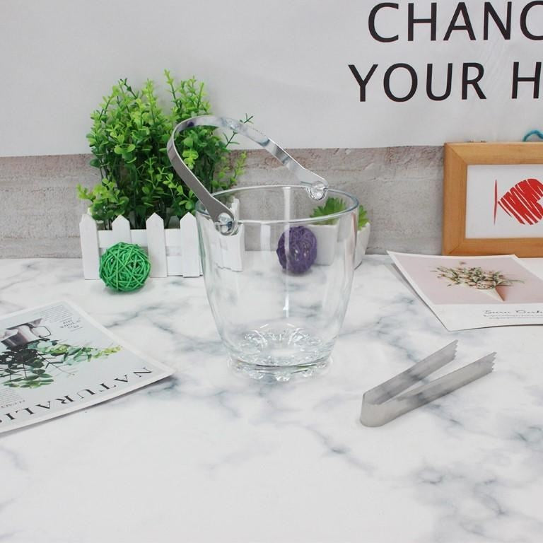 Glass Ice Bucket and Tong H - 14 cm ; W - 12.5 cm