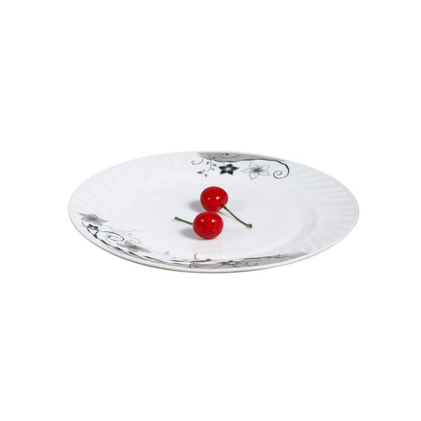 Dinner Plate Arcopal Glass Black Flowers 7 inch