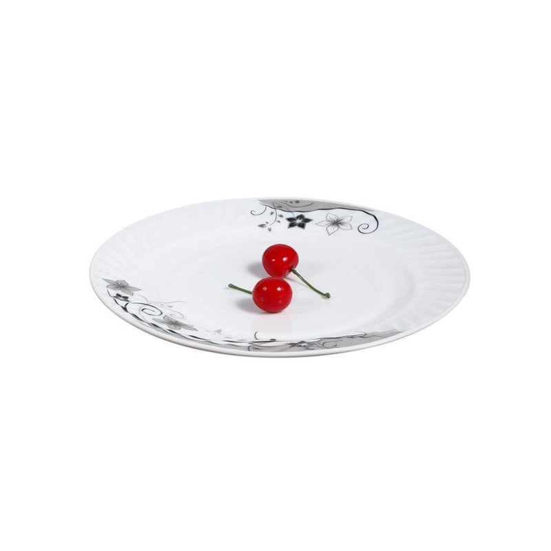 Dinner Plate Arcopal Glass Black Flowers 7 inch
