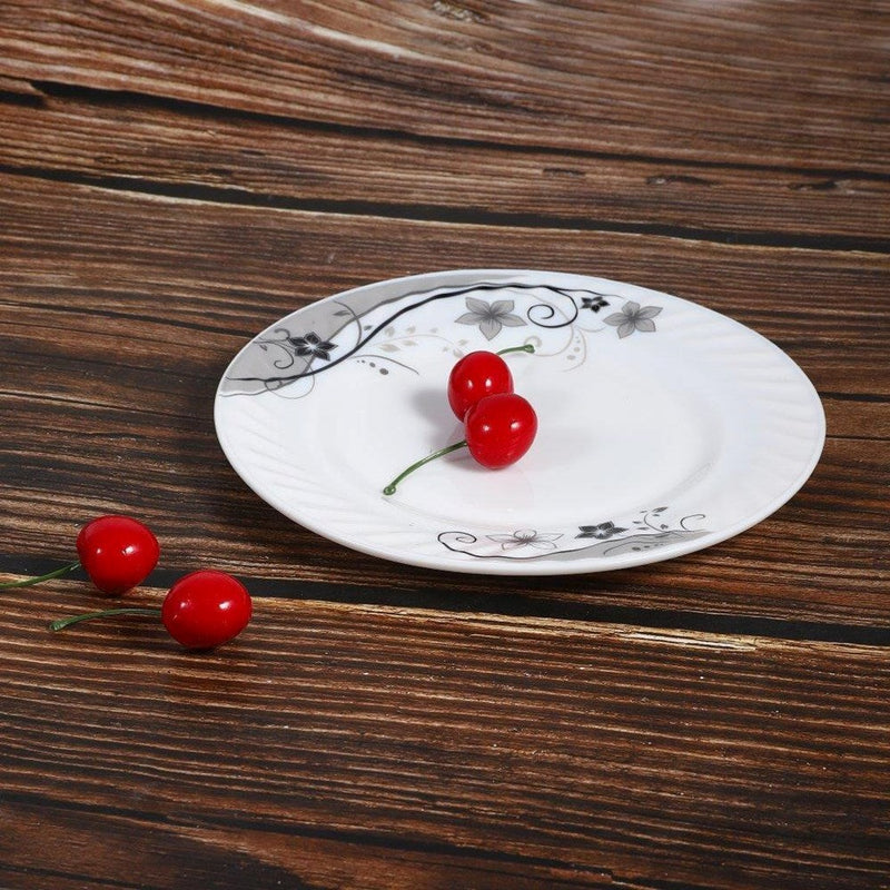 Dinner Plate Arcopal Glass Black Flowers 7 inch