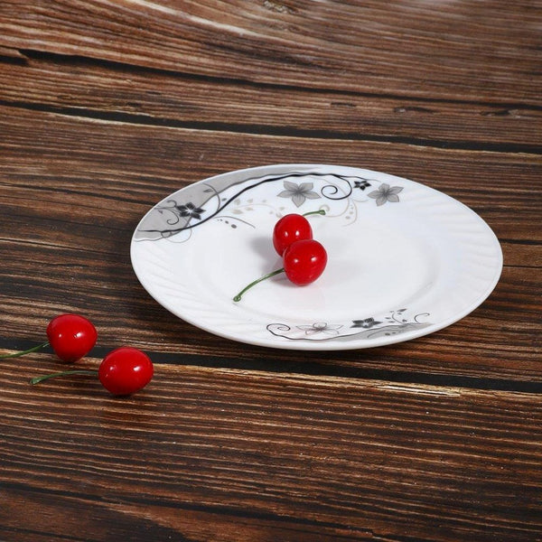 Dinner Plate Arcopal Glass Black Flowers 7 inch