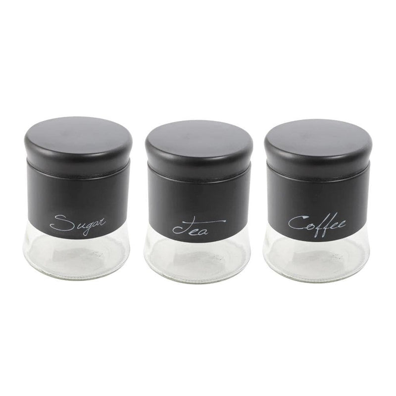 Black Plastic Glass Base Canister Tea Sugar Coffee Set of 3 13*10 cm