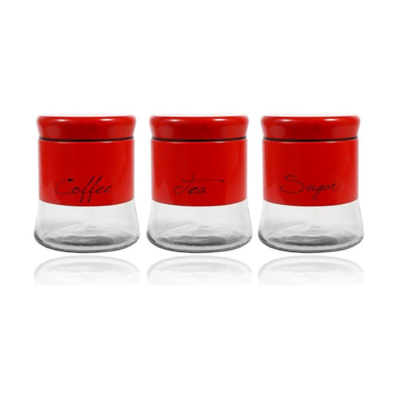 Red Plastic Glass Base Canister Tea Sugar Coffee Set of 3 13*10 cm