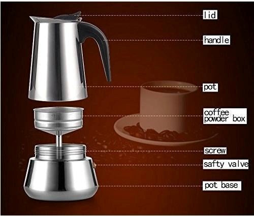 Stainless Steel Stove Top Coffee Maker 4 Cup 17 cm