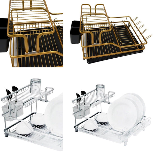 Aluminium Dish Drying Rack and Cutlery Stand 2 Tier with Removable drip Tray 45.5*35*21.5 cm 39625 6 Pcs/Ctn