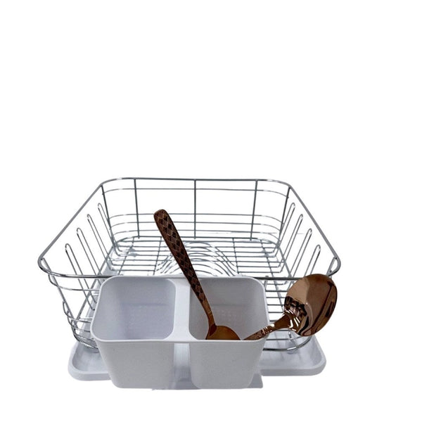 Dish Rack with White Plastic Tray and Cup Holder Chrome Plated High Quality 37*32*13 cm