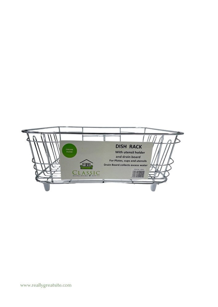 Dish Rack with White Plastic Tray and Cup Holder Chrome Plated High Quality 37*32*13 cm