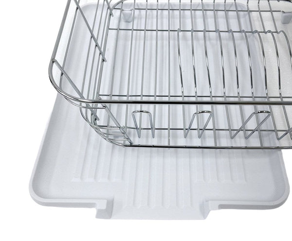 Dish Rack with White Plastic Tray and Cup Holder Chrome Plated High Quality 37*32*13 cm