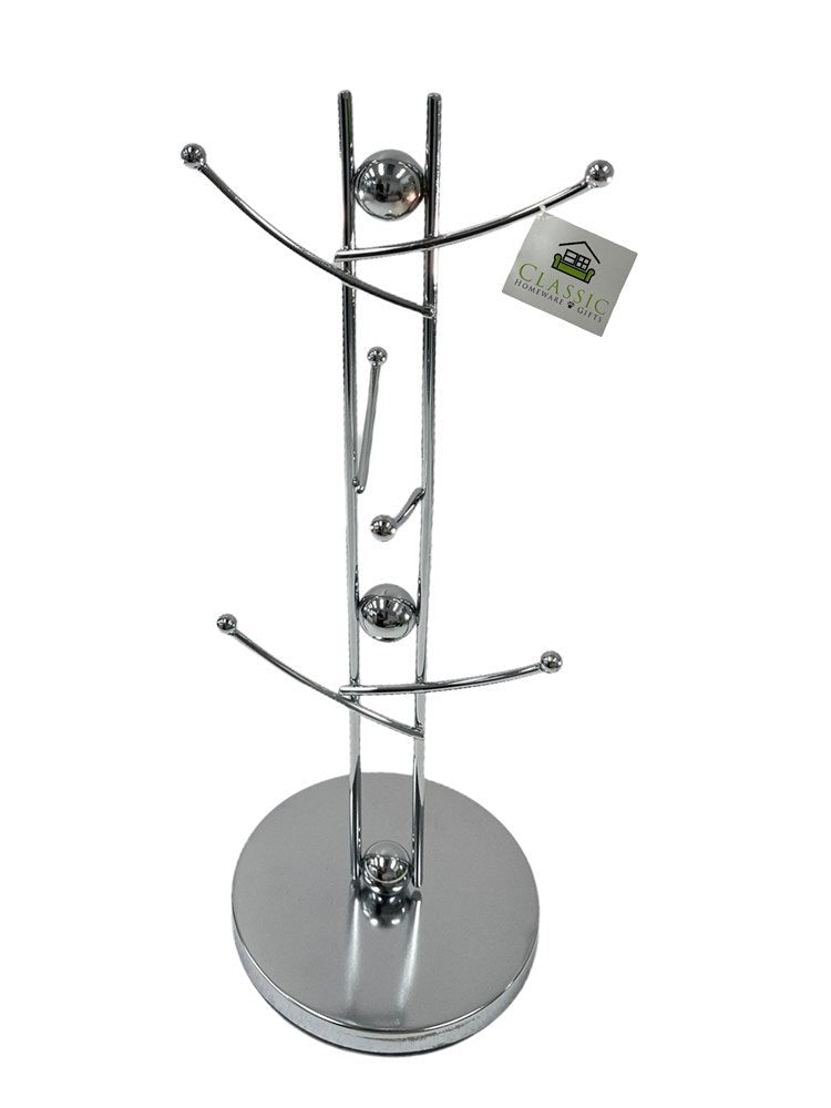 Coffee and Tea Mug 6 Cups Stand Tree Holder Chrome Plated High Quality, 15(D)*40(H) cm