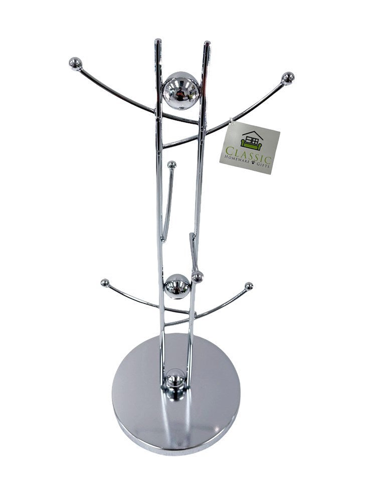 Coffee and Tea Mug 6 Cups Stand Tree Holder Chrome Plated High Quality, 15(D)*40(H) cm