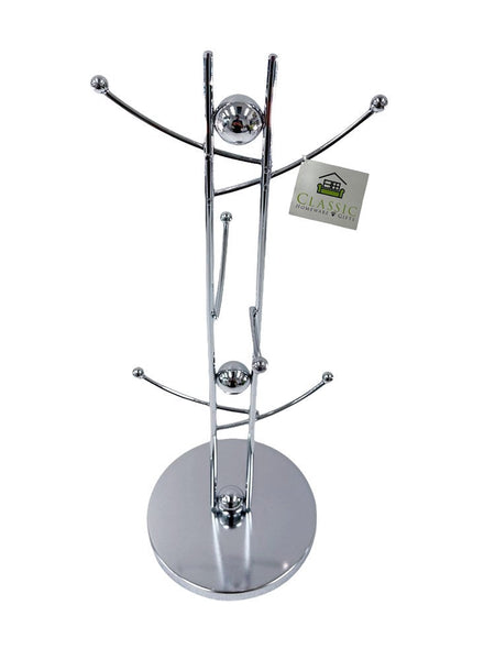 Coffee and Tea Mug 6 Cups Stand Tree Holder Chrome Plated High Quality, 15(D)*40(H) cm