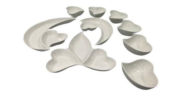 White Ceramic Serving Plate with Dips and Nut Bowl Set of 9