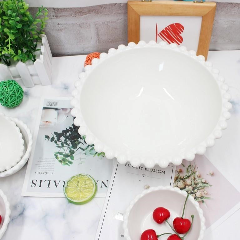 White Ceramic Dessert Serving Bowl with Dips and Nut Bowl Set of 7,Round Plate-10", Round Bowl-4.5" Inch.