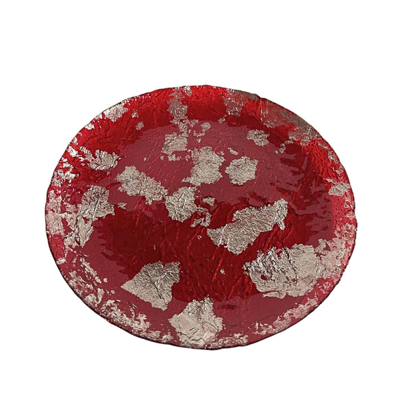 Glasscom Abstract Art Red Silver Cake Server Tray with Lid 33 cm